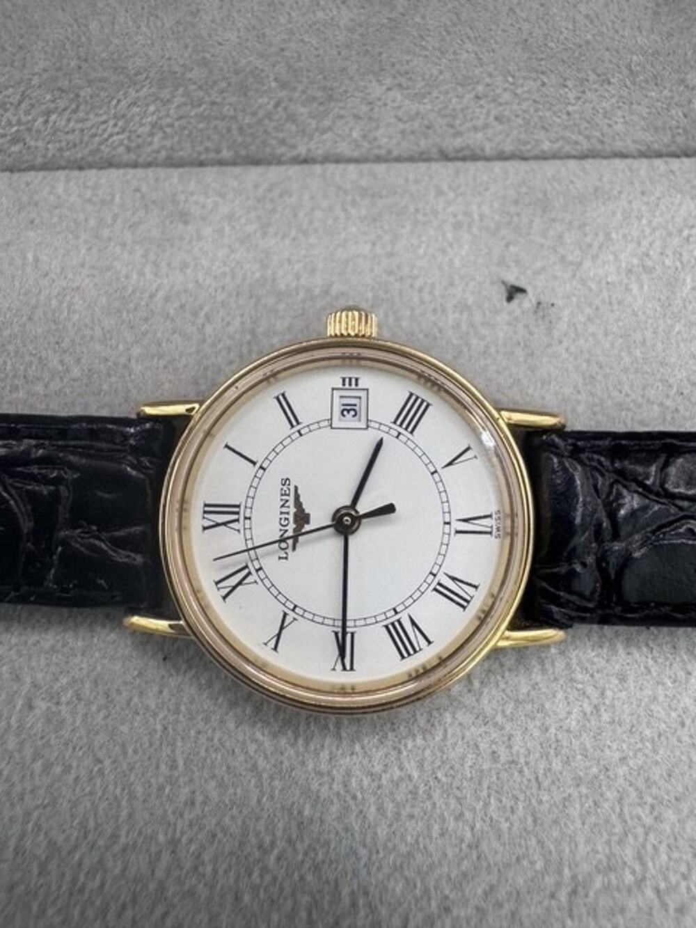 Auth Vintage Longines Quartz L4.220.2 Gold Plated Ladies Watch White Roman Dial